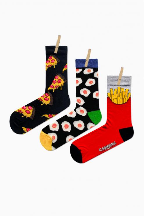 3'lü Food's Desenli Renkli Çorap