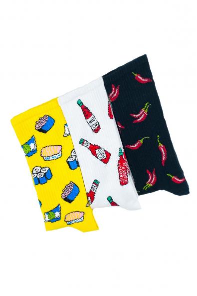 3'lü Sushi ve Biber Desenli Renkli Çorap