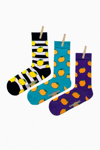 3'lü Limon Desenli Renkli Çorap