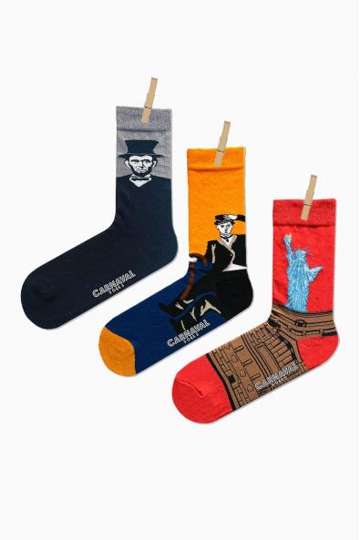3'lü Özgürlük Heykel Set Renkli Çorap