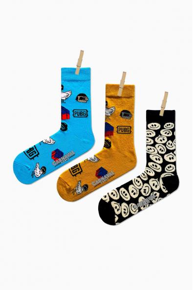 3'lü Pubg Desenli Renkli Çorap