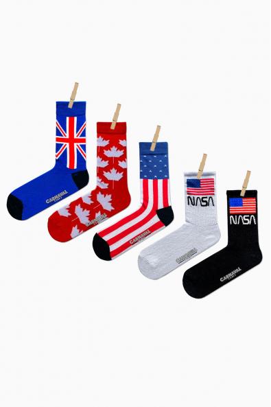 5'li England Canada Nasa Bayrak Renkli Çorap
