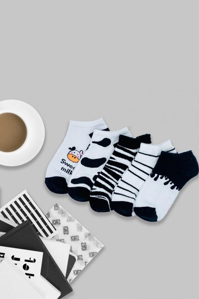 5'li Milk Patik Desenli Renkli Spor Çorap