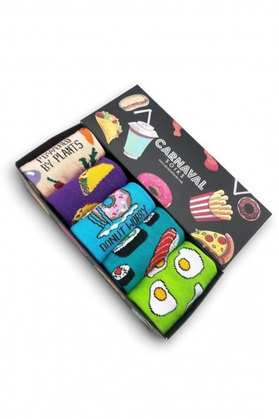 5'li Fast Food Yiyecek Desenli Renli Soket Çorap Kutusu