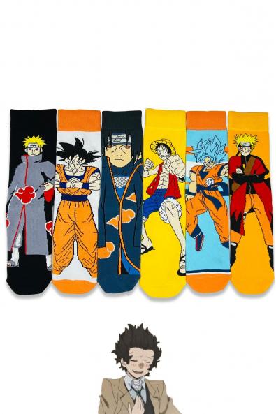 6'lı Anime Karakterleri Tasarımlı Desenli Çorap Kutusu