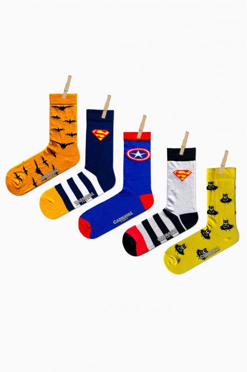 5'li Süper Kahramanlar Desenli Renkli Çorap
