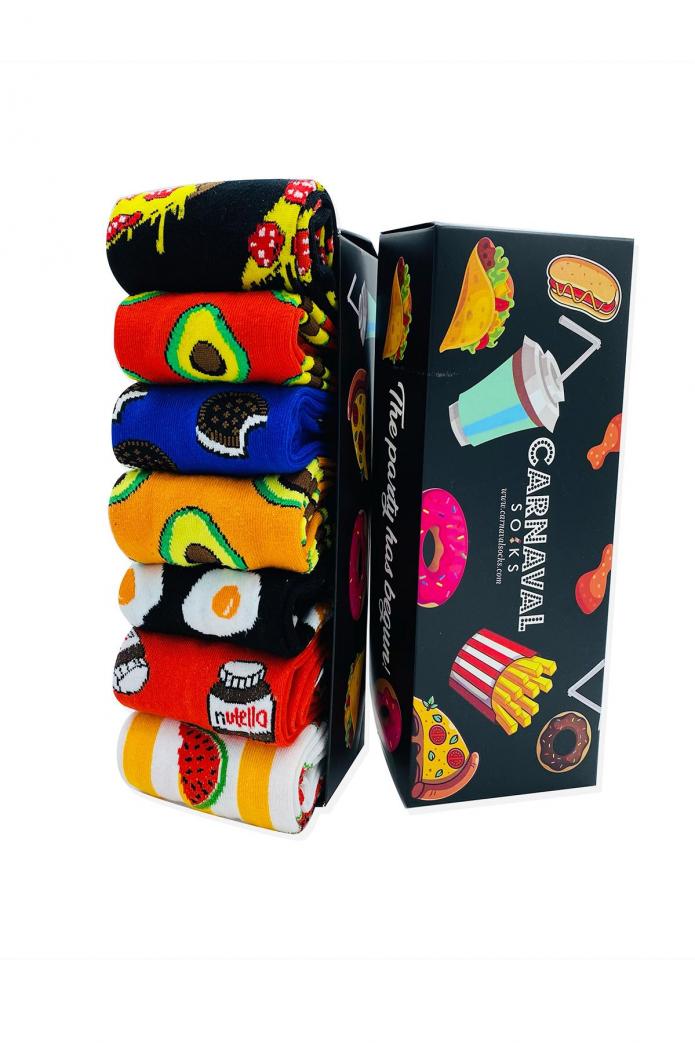 7'li Carnaval Desenli Renkli Çorap Set