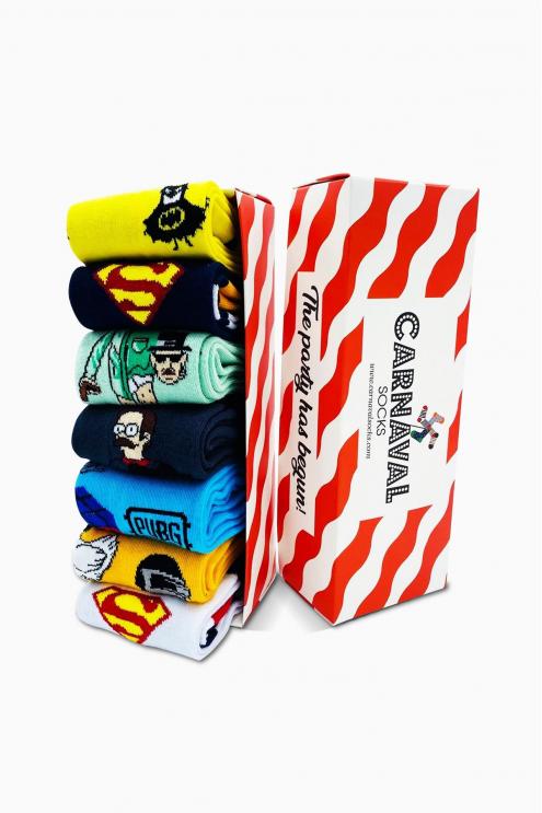 7'li Süper Kahraman Desenli Renkli Çorap Set