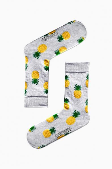 Beyaz Ananas Desenli Renkli Çorap
