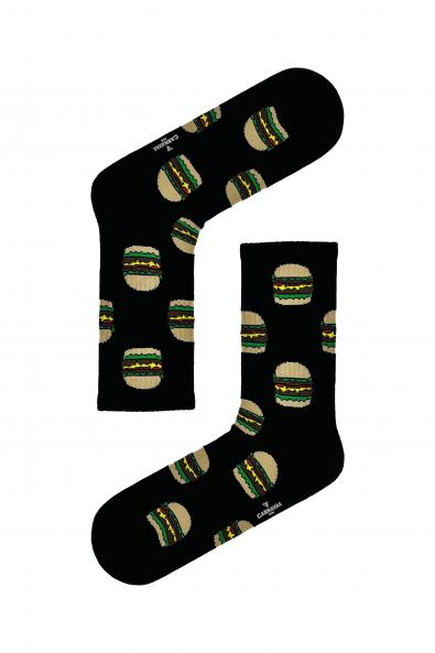 Siyah Hamburger Desenli Tenis Çorabı