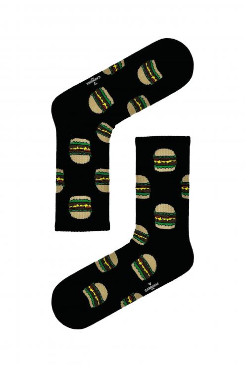 Siyah Hamburger Desenli Tenis Çorabı