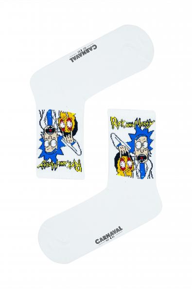Beyaz Rick And Morty Desenli Renkli Spor Çorap