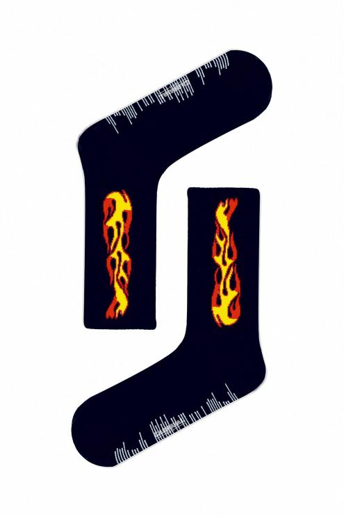 Siyah Alev Desenli Renkli Çorap
