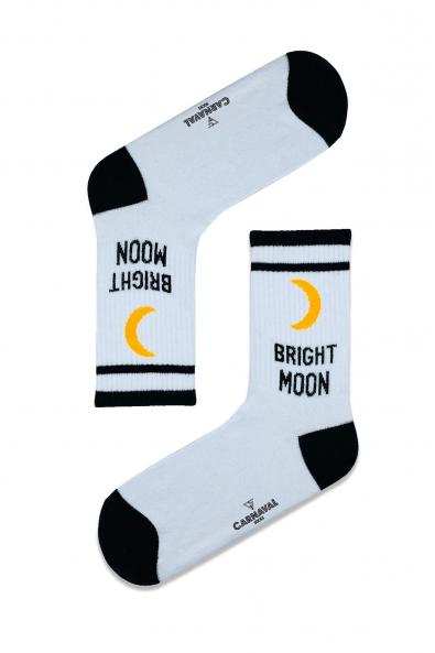 Beyaz Siyah Brıght Moon Desenli Renkli Çorap