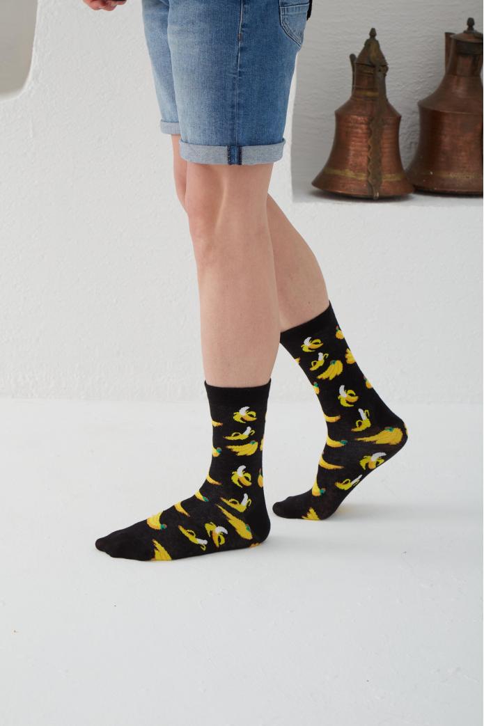 Çoklu Muz Desenli Renkli Çorap