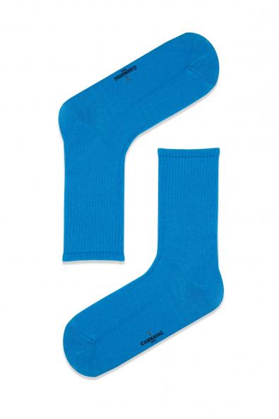 Düz Mavi Desensiz Renkli Spor Çorap