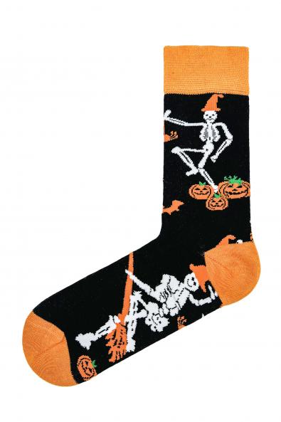 İskelet ve Bal Kabağı Desenli Halloween Çorabı