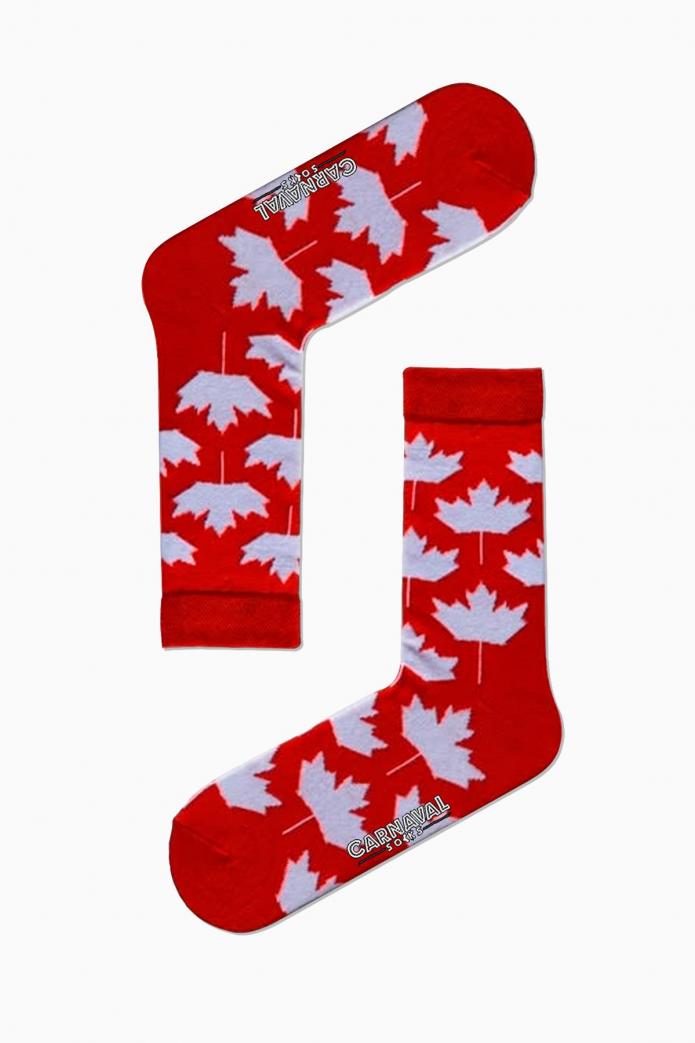Kanada Bayrak Desenli Renkli Çorap