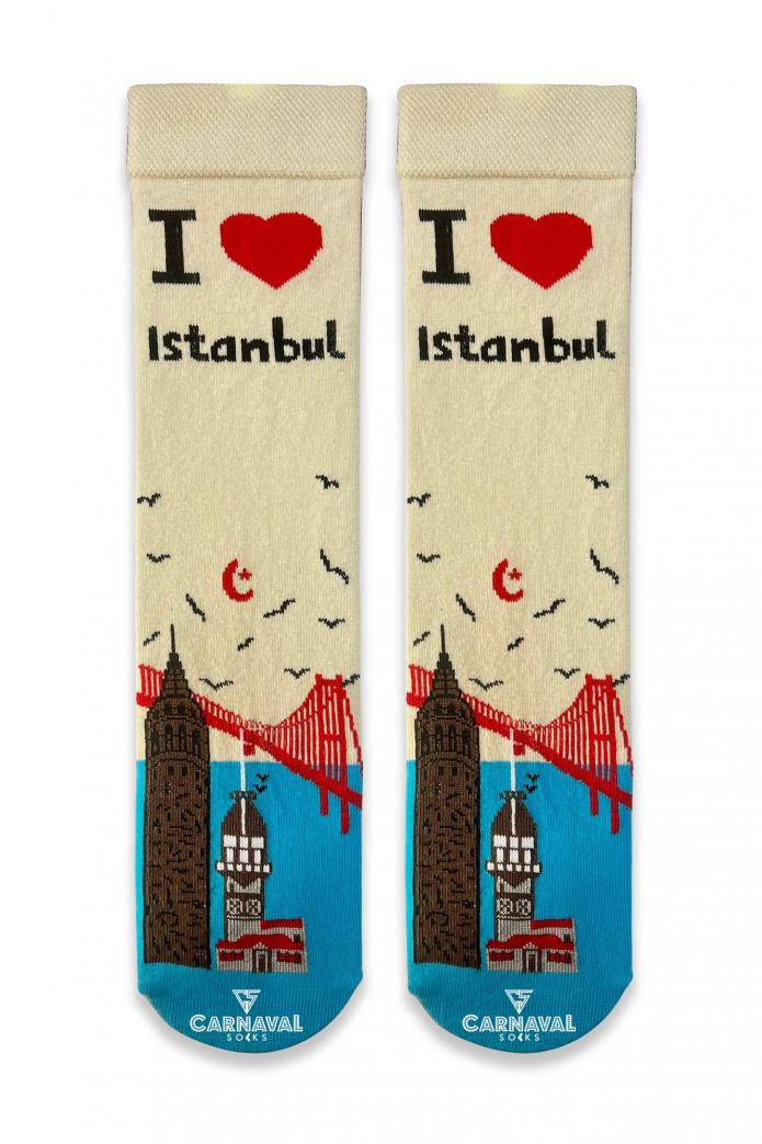 İstanbul Temalı Desenli Renkli Çorap