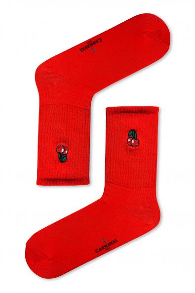 Kiraz Nakışlı Kırmızı Renkli Spor Çorap