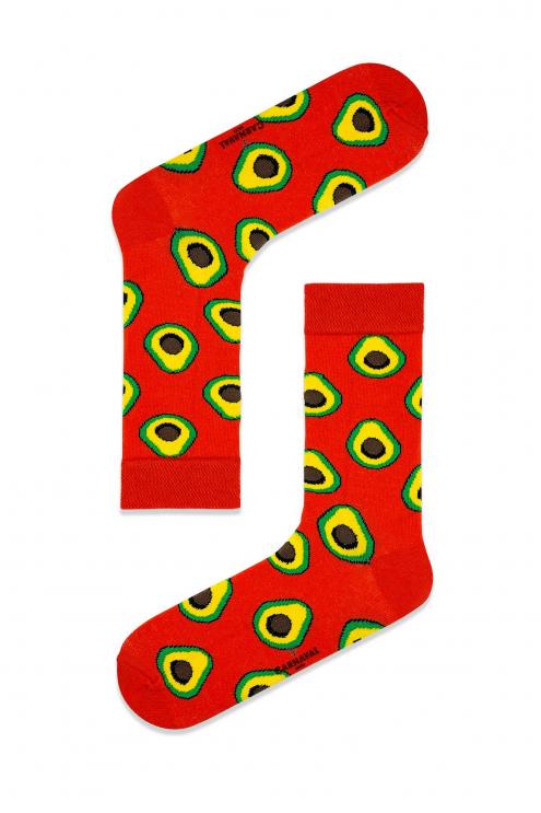 Kırmızı Avokado Desenli Renkli Çorap