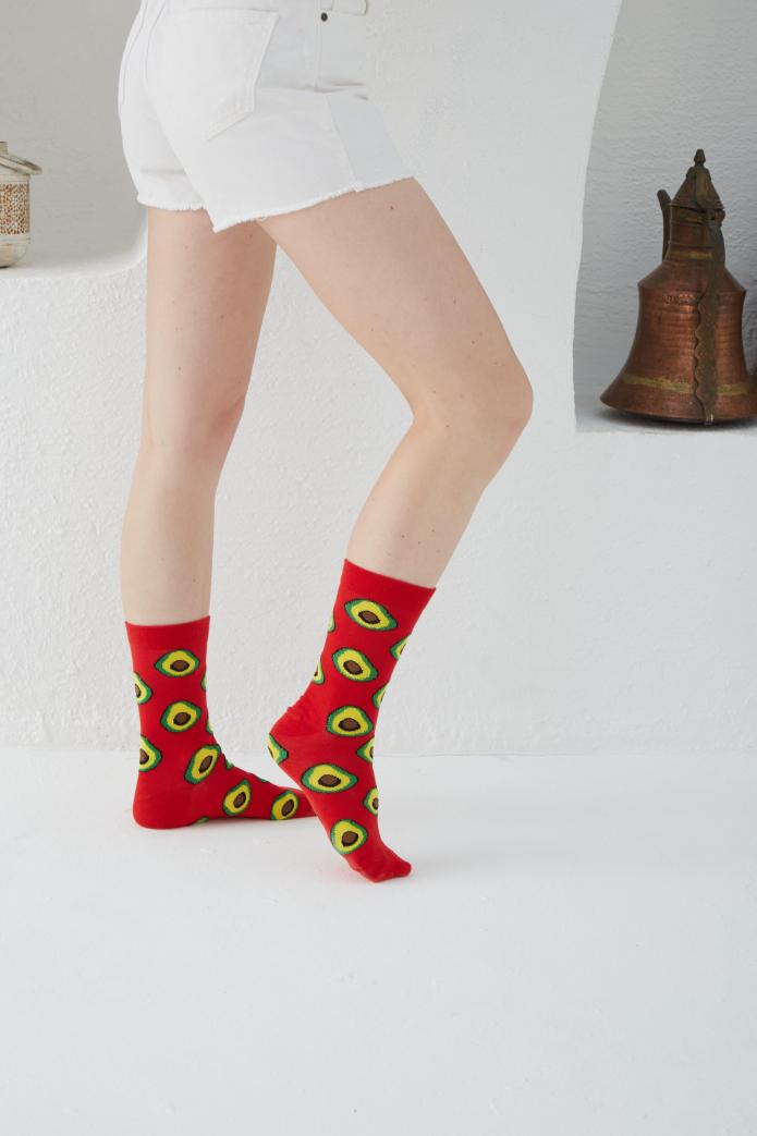 Kırmızı Avokado Desenli Renkli Çorap