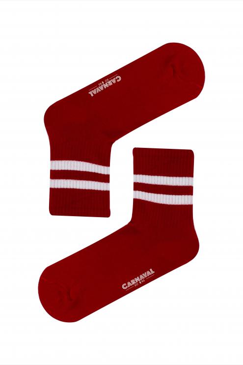 Kırmızı Beyaz Şeritli Desenli Renkli Spor Çorap