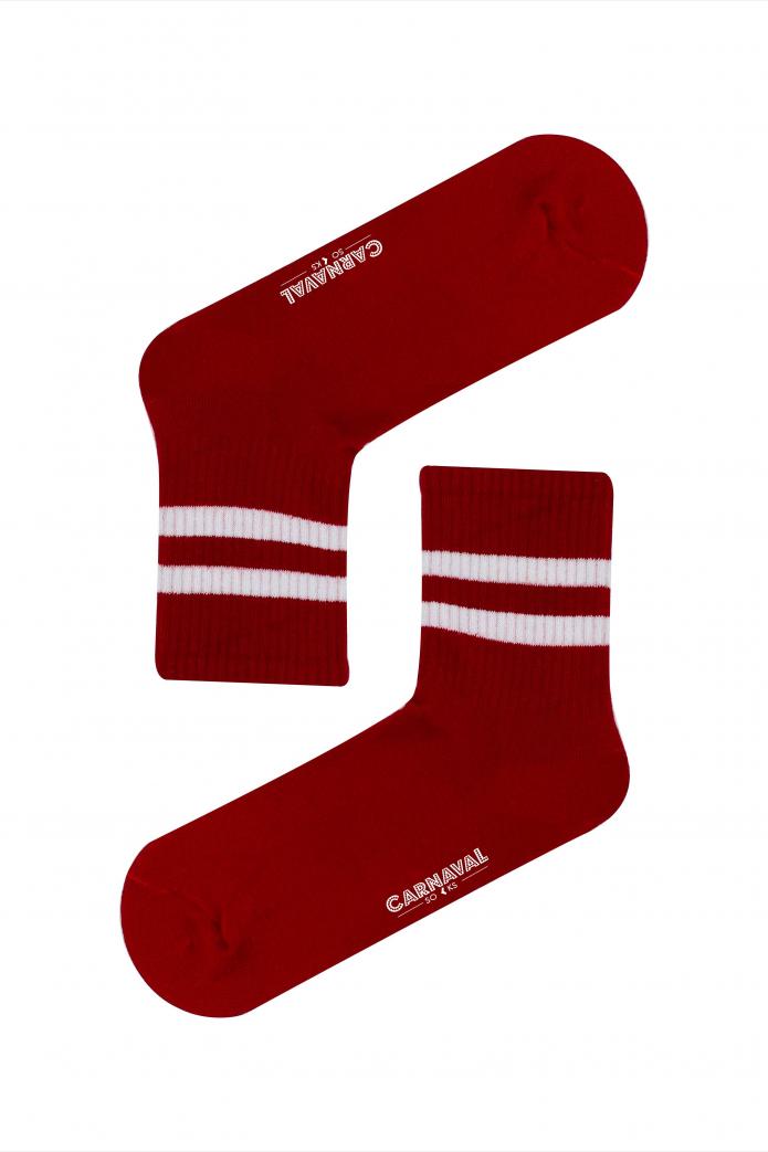 Kırmızı Beyaz Şeritli Desenli Renkli Spor Çorap