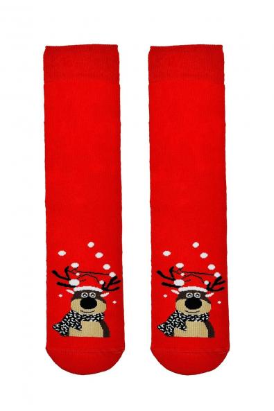 Kırmızı Geyik Desenli Havlu Çorap