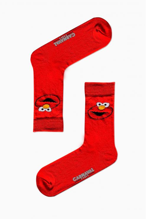 Kırmızı Kurabiye Canavarı Desenli Renkli Çorap