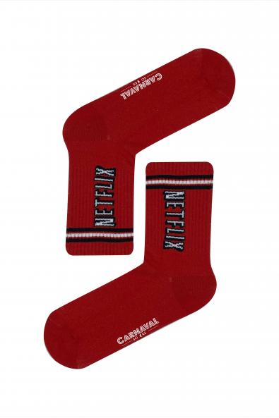 Kırmızı Netflix Yazılı Desenli Renkli Spor Çorap