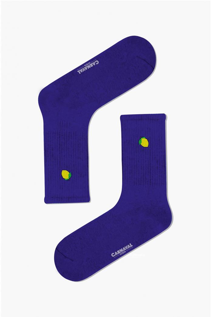 Limon Nakışlı Mor Renkli Spor Çorap