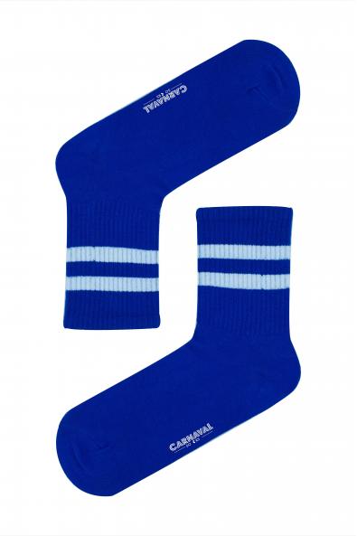Mavi Beyaz Şeritli Desenli Renkli Spor Çorap