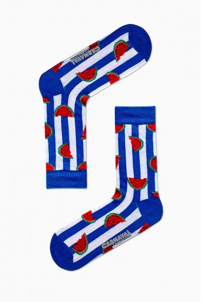 Mavi Çizgili Karpuz Desenli Renkli Çorap