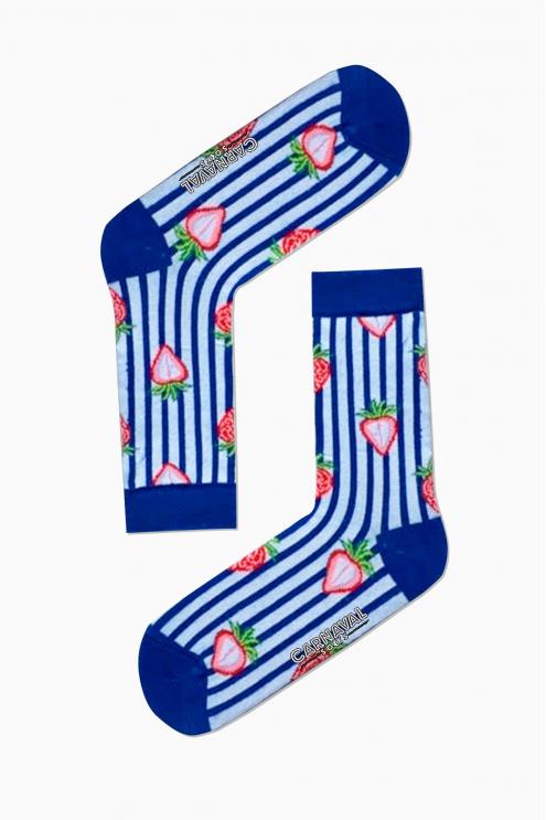 Mavi Dik Çemberli Çilek Desenli Renkli Çorap