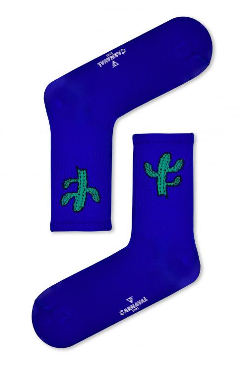 Mavi Kaktüs Desenli Renkli Spor Çorap
