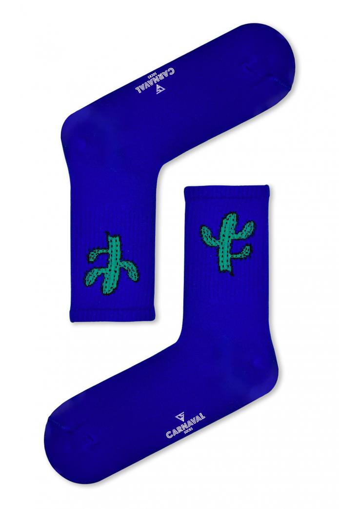 Mavi Kaktüs Desenli Renkli Spor Çorap