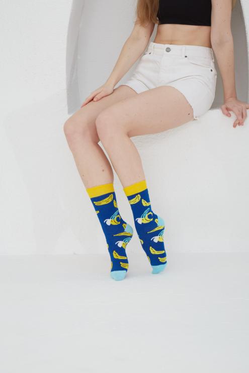 Mavi Muz Desenler Desenli Renkli Çorap