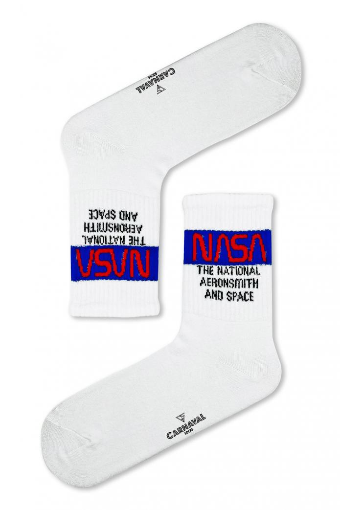 Mavi Nasa Yazılı Desenli Renkli Spor Çorap