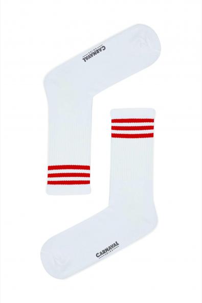 Uzun Kırmızı Şerit Desenli Renkli Çorap