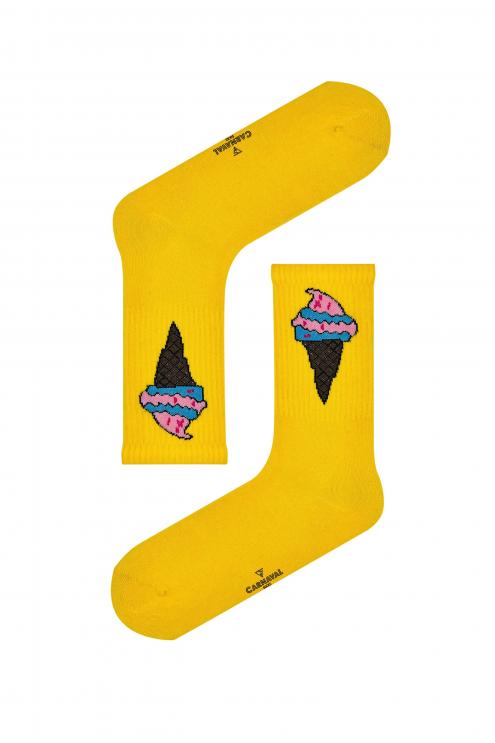 Sarı Dondurma Desenli Tenis Çorabı