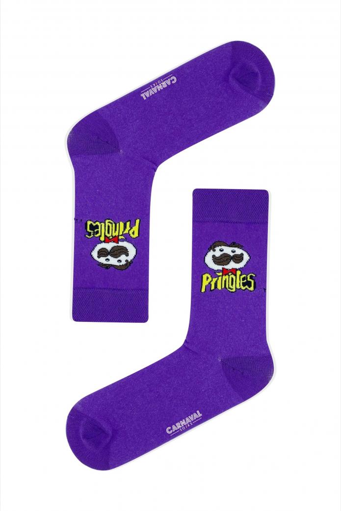 Mor Pringles Desenli Renkli Çorap