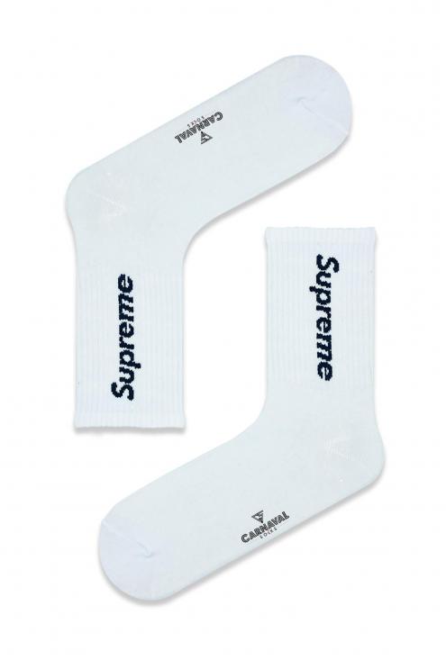 Beyaz Yazılı Desenli Renkli Spor Çorap