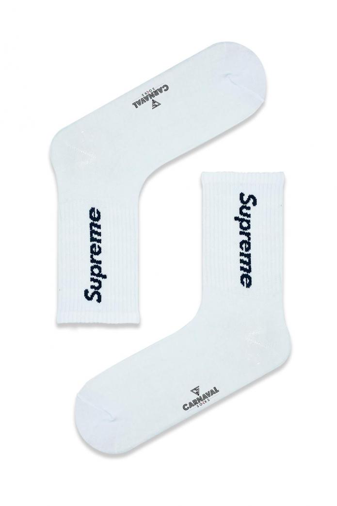Beyaz Yazılı Desenli Renkli Spor Çorap