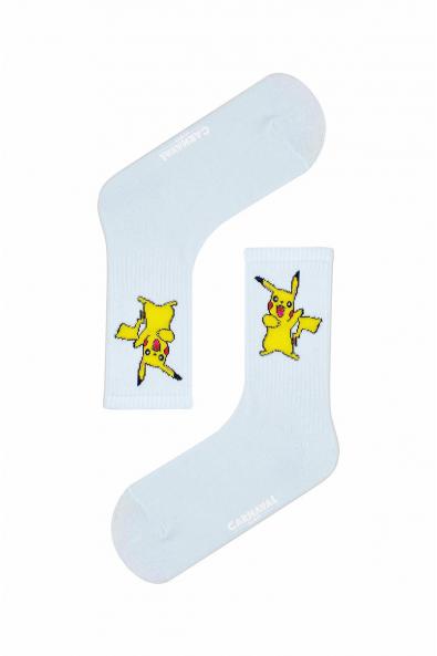 Pikachu Pokemon Desenli Renkli Spor Çorap