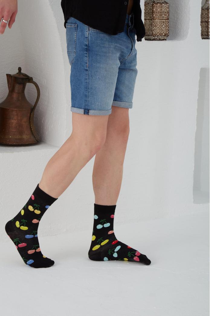 Renkli Kiraz Desenli Renkli Çorap