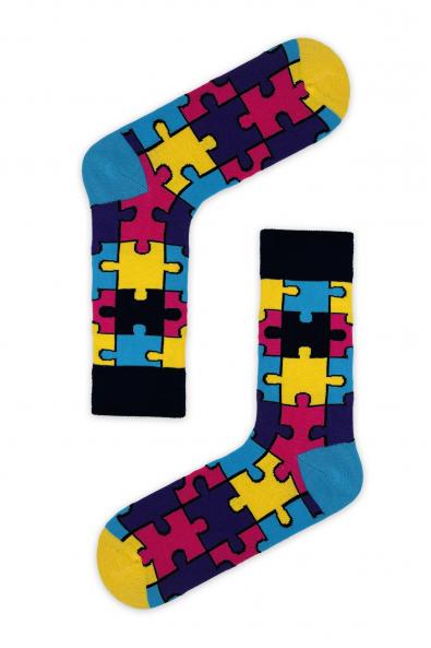 Renkli Puzzle Desenli Soket Çorap