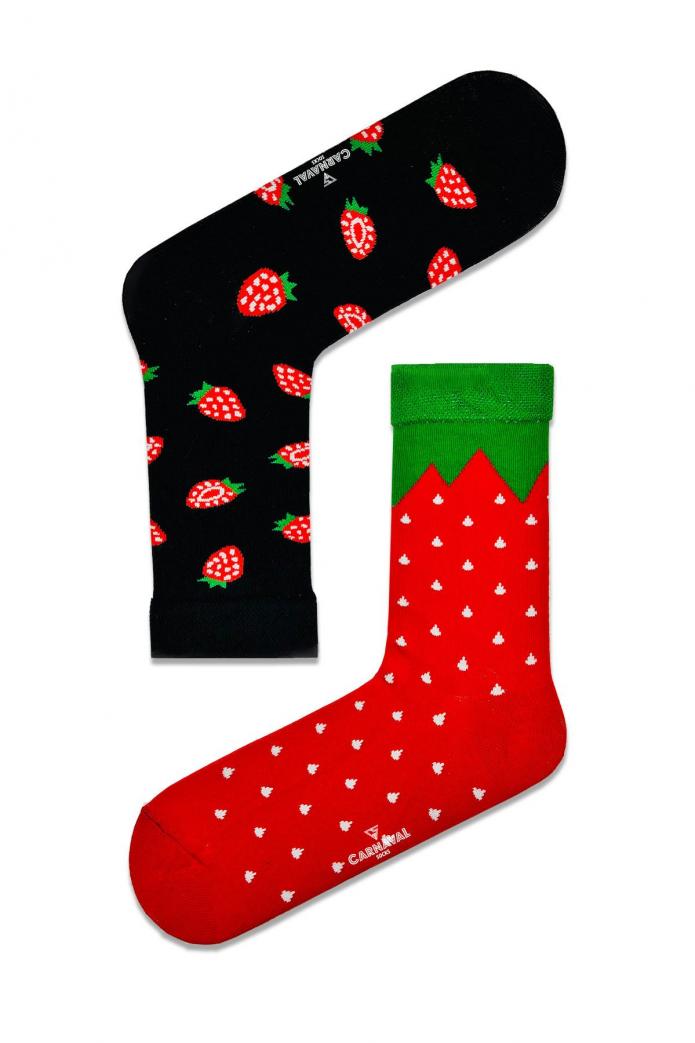 Sağlı Sollu Çilek Desenli Renkli Çorap