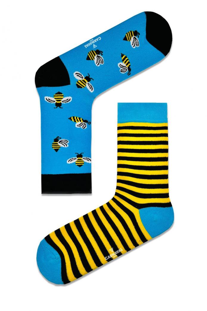 Sağlı Sollu Çizgili Arı Desenli Renkli Çorap