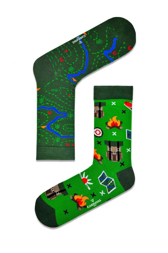 Sağlı Sollu Kamp Desenli Renkli Çorap
